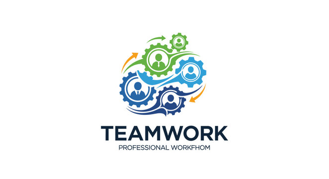 Teamwork, collaboration, business, gear icons, professional workshop vector logo