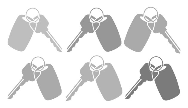 Six car key vector icons, modern vehicle key fobs, automotive security and access symbols, digital graphic resource for transportation and property concepts.