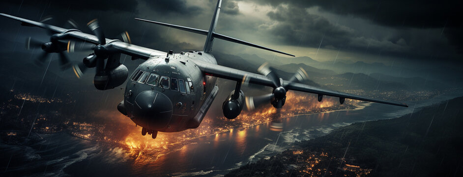 an image of a military aircraft flying over the sea