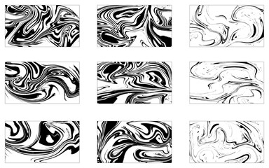 Fototapeta premium Collection of abstract backgrounds. Ink marbling textures. Black and white. Hand drawn marble illustrations