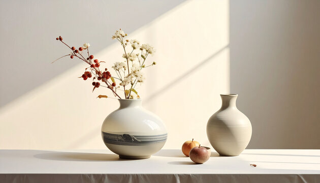 Minimalist floral arrangement and still life