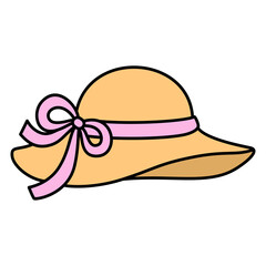 Fototapeta premium Wide Brim Sun Hat Pink Bow cartoon style illustration isolated