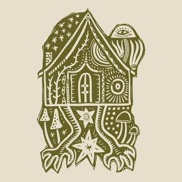 Slavic Folklore The Enchanted Hut of Baba Yaga The Witch's House on Chicken Legs Dark Fairytale Vector Clipart