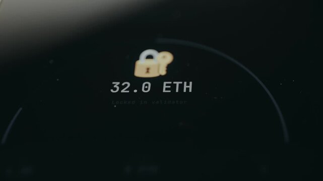32 Ethereum locked in a validator, staking on a cryptocurrency network