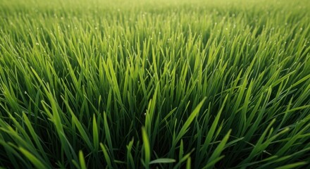 Fototapeta premium Vibrant green grass texture close-up with natural sunlight and fresh growth