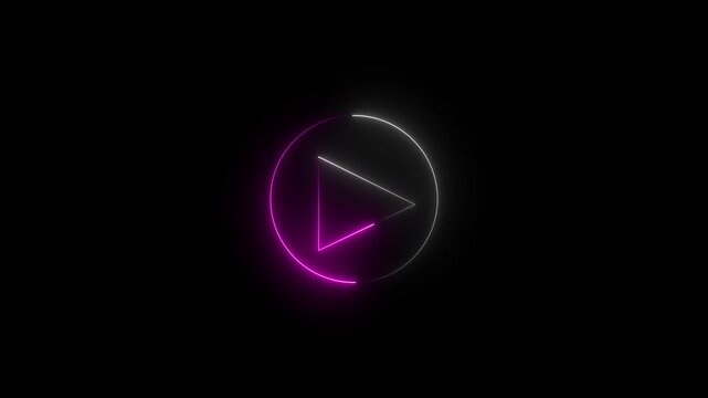 Neon play button icon animation on black background.4k animation video.