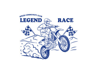 Obraz premium Legend race motocross design. Speed community club artwork. Dirt bike print for t shirt, poster, sticker and other uses. Extreme racing. Speed wheels.