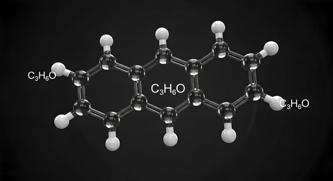 3d illustration of a molecular structure of anthracene with chemical formula C14H10