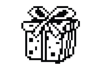 Fototapeta premium Gift Box Icon in Pixel Style - Black and White