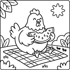 Bold and Easy Chicken Animal Coloring Page - Cozy Moment Farm Bird Line Art Vector for Adults and Kids © Rs