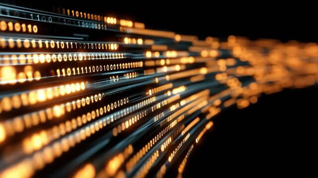 An abstract representation of data transmission, featuring glowing binary code and dynamic lines. This image captures the essence of modern technology and digital communication.