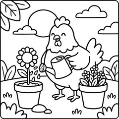 Bold and Easy Chicken Animal Coloring Page - Cozy Moment Farm Bird Line Art Vector for Adults and Kids © Rs