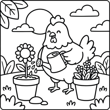 Bold and Easy Chicken Animal Coloring Page - Cozy Moment Farm Bird Line Art Vector for Adults and Kids