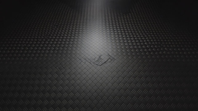 Black carbon fiber texture with a shiny reflective surface and a diamond plate pattern