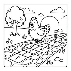 Bold and Easy Chicken Animal Coloring Page - Cozy Moment Farm Bird Line Art Vector for Adults and Kids © Rs