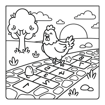 Bold and Easy Chicken Animal Coloring Page - Cozy Moment Farm Bird Line Art Vector for Adults and Kids