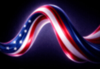 Abstract neon ribbon wave background in red white and blue with glowing light trails © DesignSells