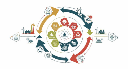 Fototapeta premium Circular economy diagram illustrating sustainable resource management and industrial processes.