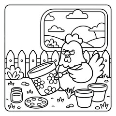 Bold and Easy Chicken Animal Coloring Page - Cozy Moment Farm Bird Line Art Vector for Adults and Kids © Rs