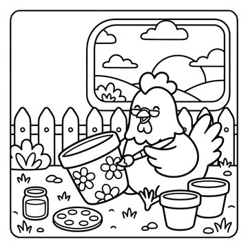 Bold and Easy Chicken Animal Coloring Page - Cozy Moment Farm Bird Line Art Vector for Adults and Kids