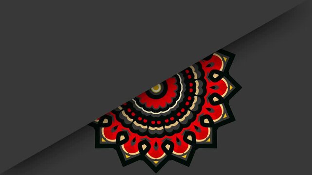 Mandala floral pattern on dark grey background with diagonal paper cut overlay for invitation card or luxury banner design