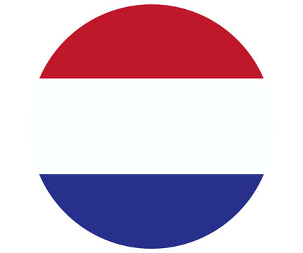 Dutch flag design in a circular shape with red, white, and blue colors isolated on transparent background