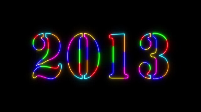 Abstract 2013 neon colourful text animation ,For neon colourful Glowing neon number text background 4k video animation .Digital font against a dark background with neon line looping animation.