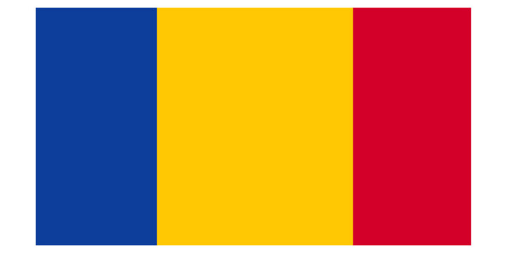 The flag of romania with blue, yellow, and red vertical stripes on transparent background