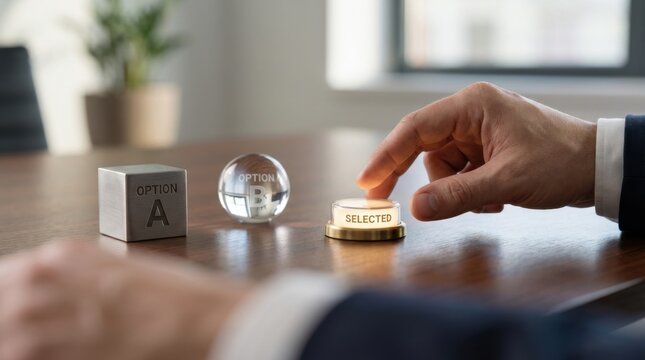 Person's hand hovering over a coin symbolizing financial decisions and choices in a minimalist setting of opportunity