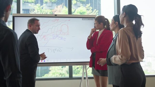 Team collaboration meeting office space business presentation urban environment professional viewpoint strategy discussion