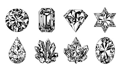 Fototapeta premium A set of eight black and white diamond illustrations in various shapes