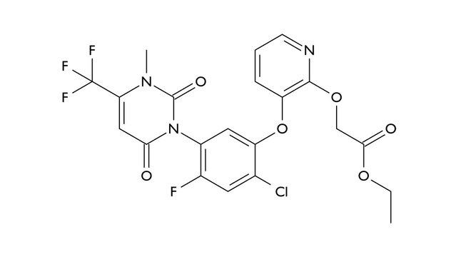 epyrifenacil molecule, structural chemical formula, ball-and-stick model, isolated image protoporphyrinogen oxidase inhibitor