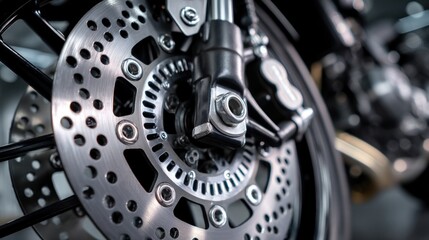 Fototapeta premium Close up of a motorcycle brake disc and wheel