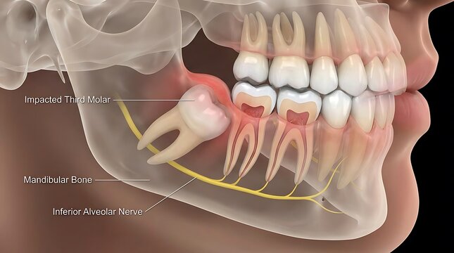 Impacted Wisdom Tooth and Mandible Anatomy Medical Illustration