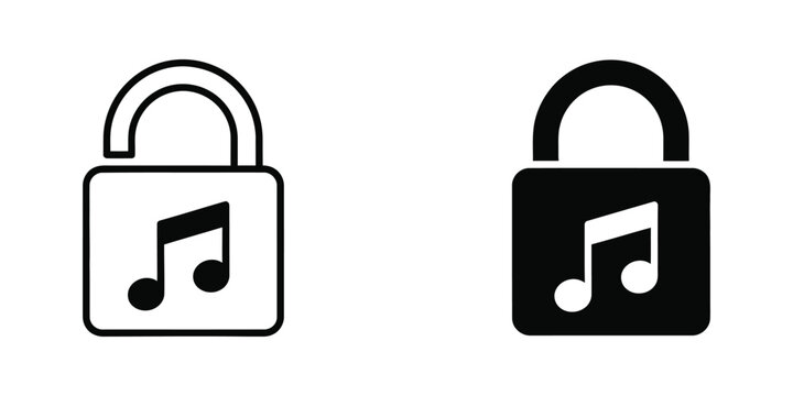 Locked and unlocked padlock icons with musical notes symbolizing secure and insecure audio files.