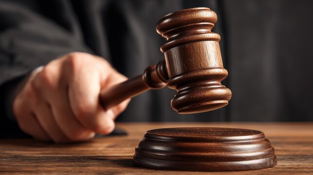 Judges hand holding a wooden gavel