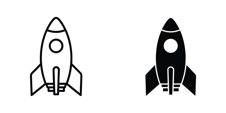 Contrast between a simple line drawing and a bold filled space rocket design