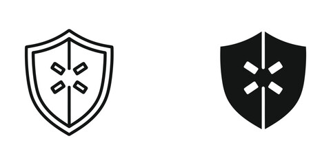 Obraz premium Contrast of medieval shields featuring distinct heraldic symbols in white and black versions