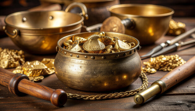 Golden pots overflowing with shiny coins