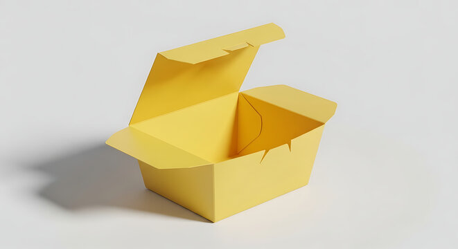 Yellow Takeaway Box Mockup on Table with Soft Natural Light