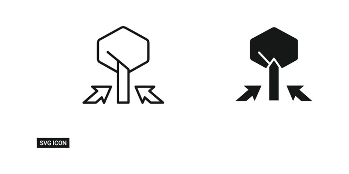 Two contrasting tree icons with directional arrows indicating growth and decline