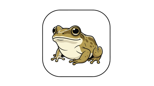 Green tree frog sitting calmly inside a rounded square frame on white background, nature illustration for educational materials.
