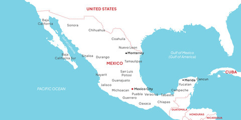 Fototapeta premium Background topographic map of Mexico. Gulf of Mexico or America