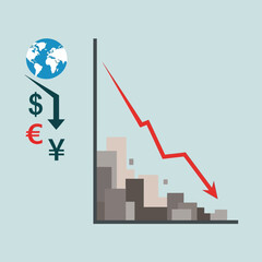 Fototapeta premium Global economy crisis decline graph chart.