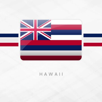 Hawaii State Flag Button 3D Icon Union Jack and Eight Red White Blue Stripes