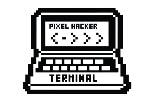 Retro Digital Pixel Interface: Hacker Terminal Screen with Monochrome Code Display