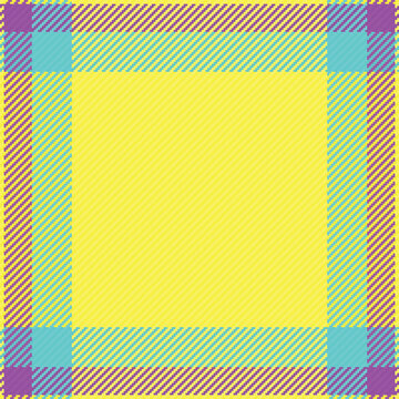 Vibrant yellow framed by a playful, pixelated plaid border in energetic magenta and cyan.