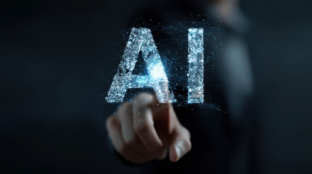 businessman interacting with artificial intelligence hologram interface concept