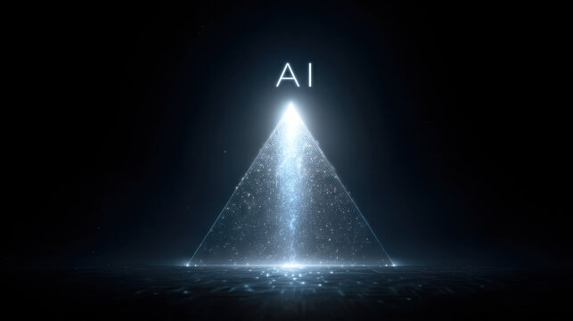 minimal futuristic pyramid with artificial intelligence concept on dark background