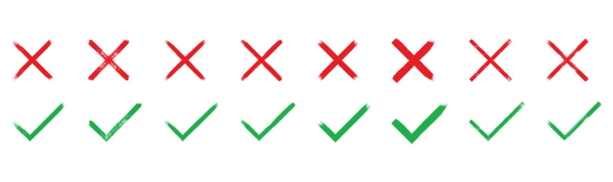Checkmark cross success verified icon set.smart choice move and Wrong Turn in circle icon.